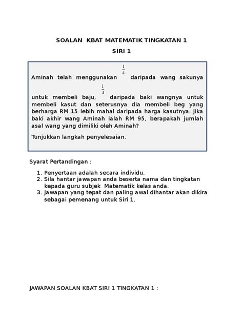 Soalan Kbat Integer Tingkatan 1 Image