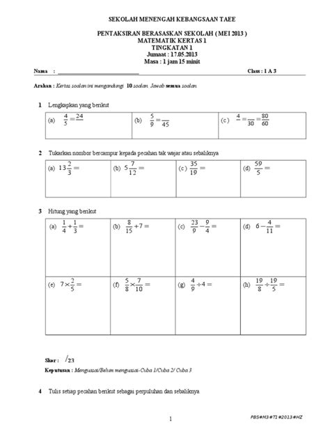 Soalan Matematik Tingkatan 1 Guru Besar Image