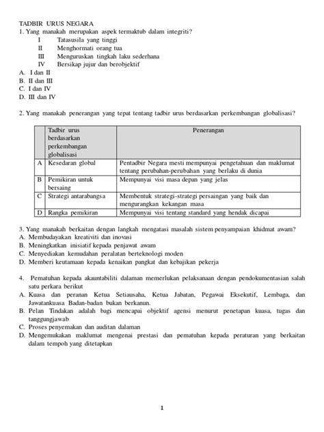 Soalan Objektif Tadbir Urus Negara Image